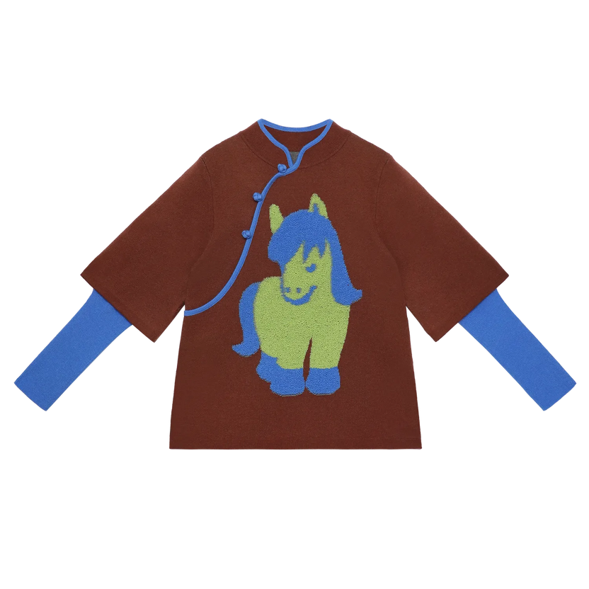 "The Year of Horse" Lunar New Year Knit Sweater with Frog Buttons by Poco Blush, image 2
