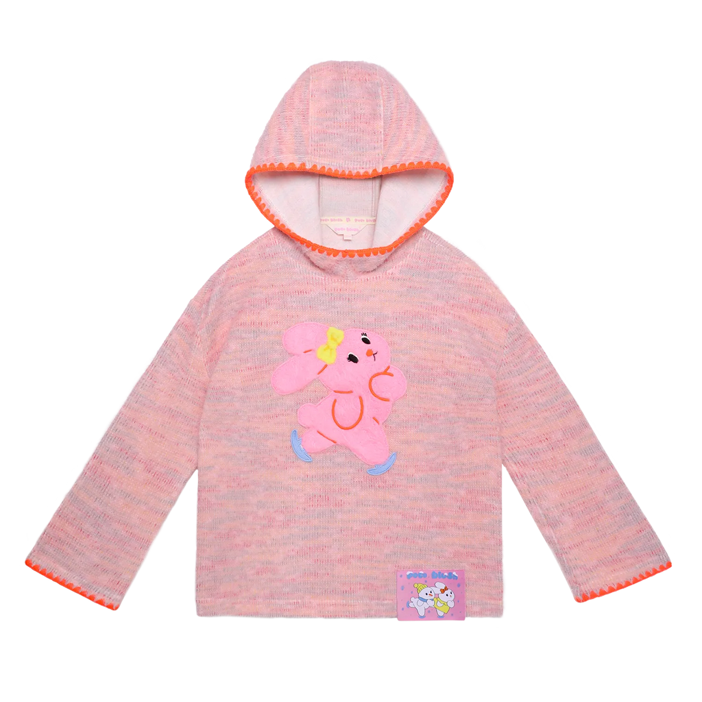Poco Blush Ice Rink Snowman & Bunny Fuzzy Knit Hoodie Pink