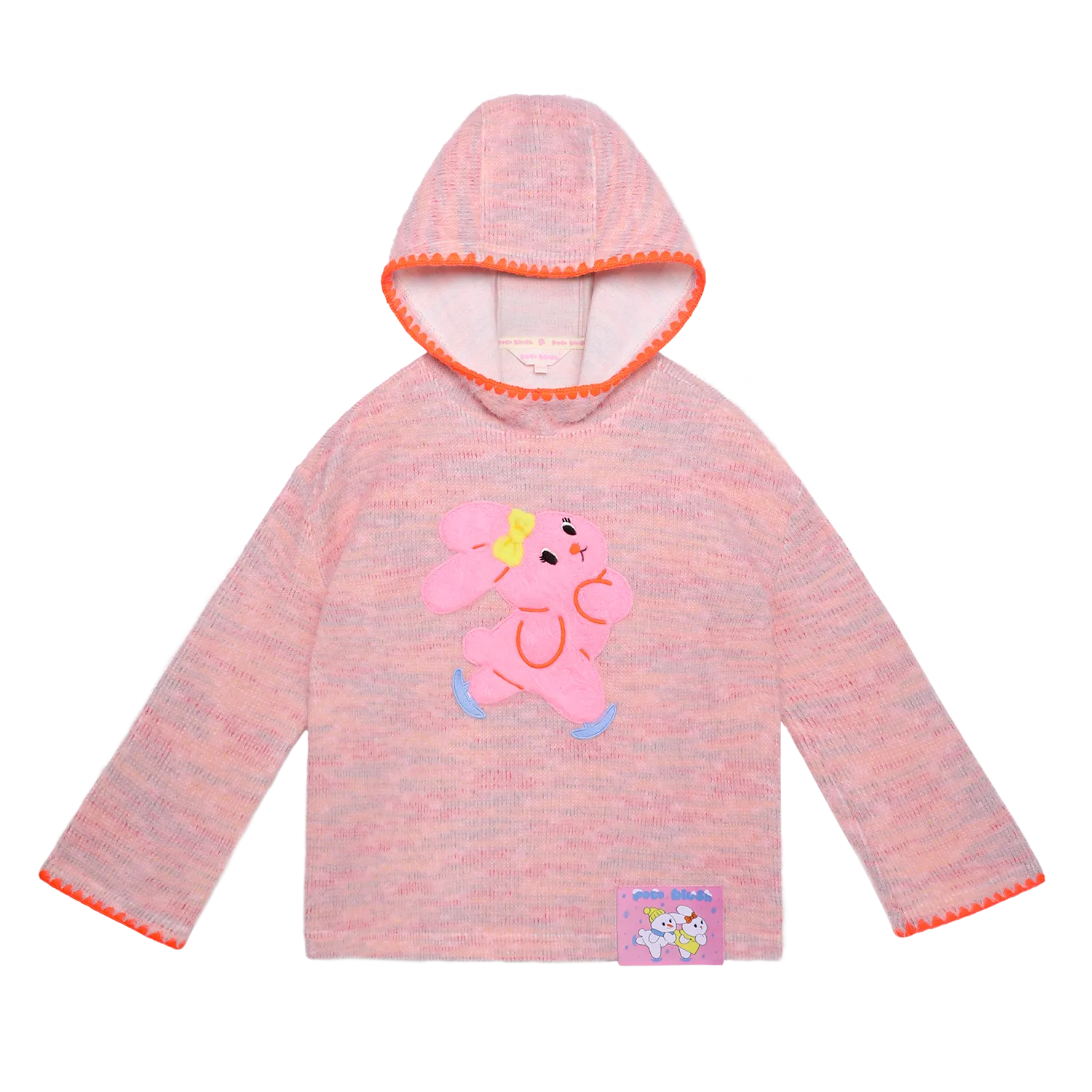Poco Blush Ice Rink Snowman & Bunny Fuzzy Knit Hoodie Pink