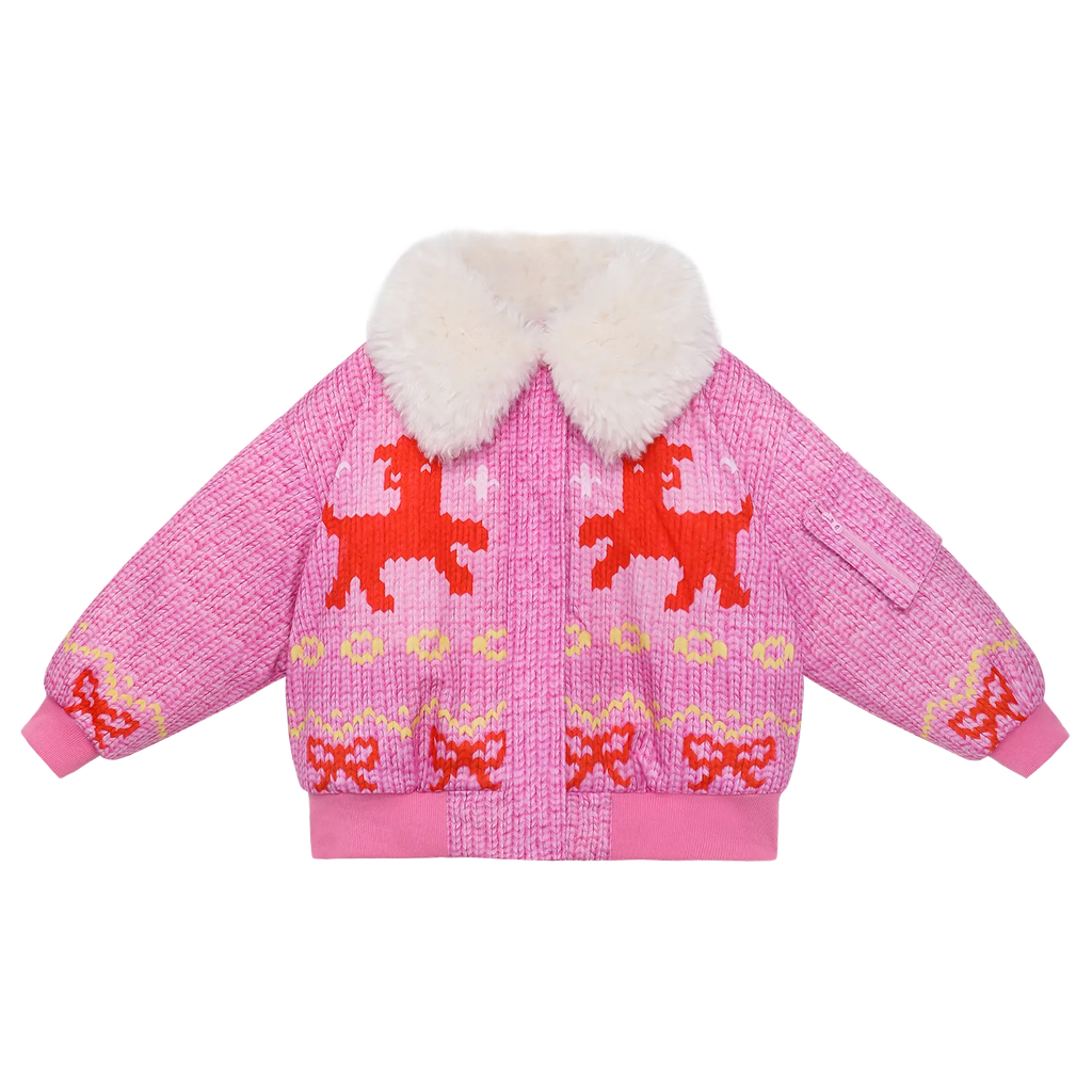 Poco Blush Little Sheep Chunky Knit Print Fleece Jacket