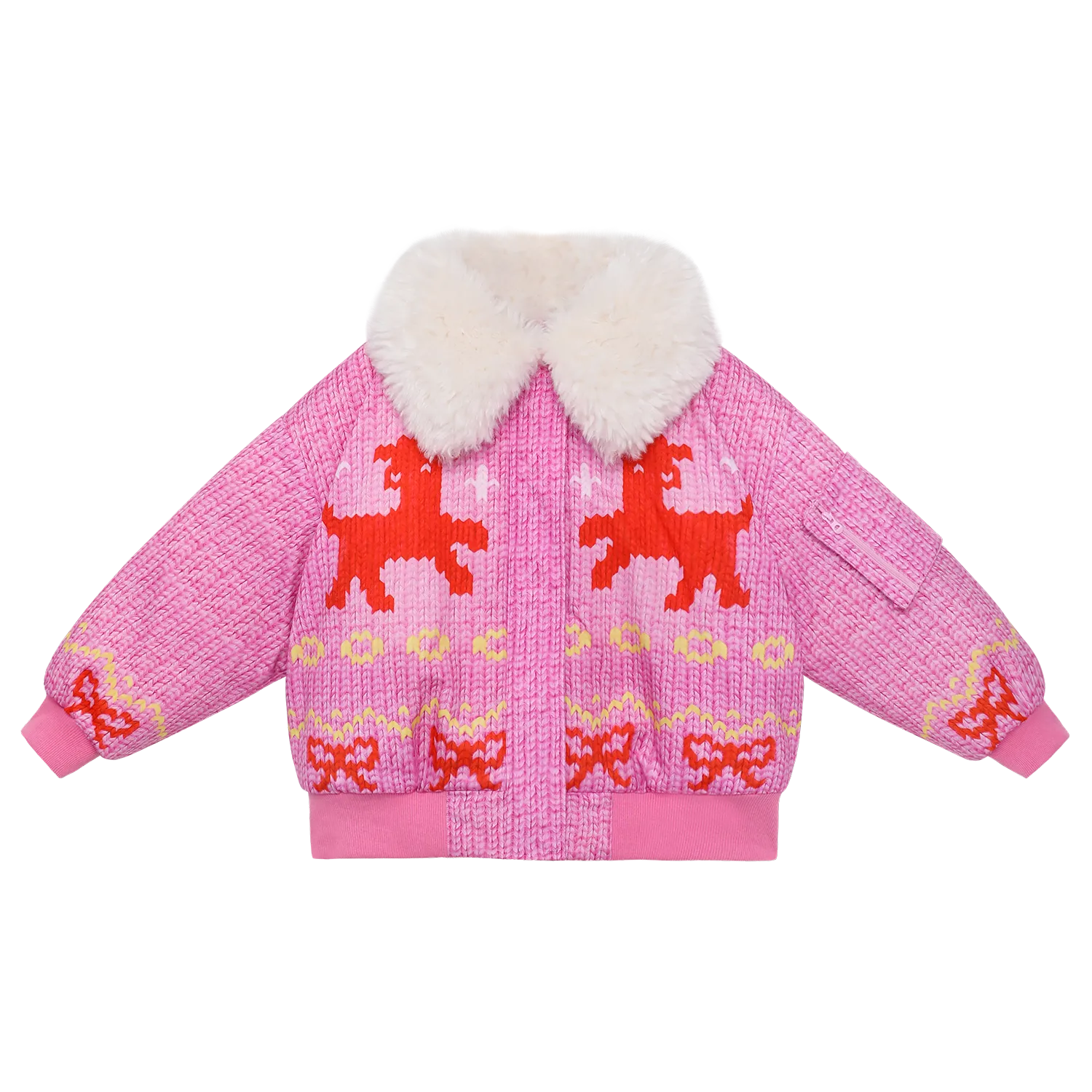 Poco Blush Little Sheep Chunky Knit Print Fleece Jacket
