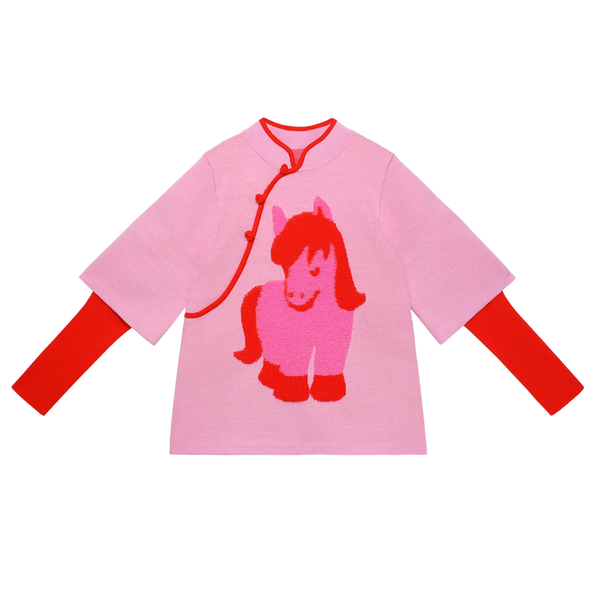 "The Year of Horse" Lunar New Year Knit Sweater with Frog Buttons by Poco Blush