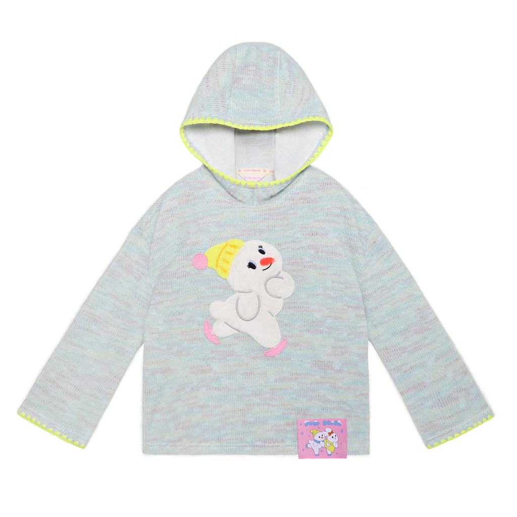 Poco Blush Ice Rink Snowman & Bunny Fuzzy Knit Hoodie Green