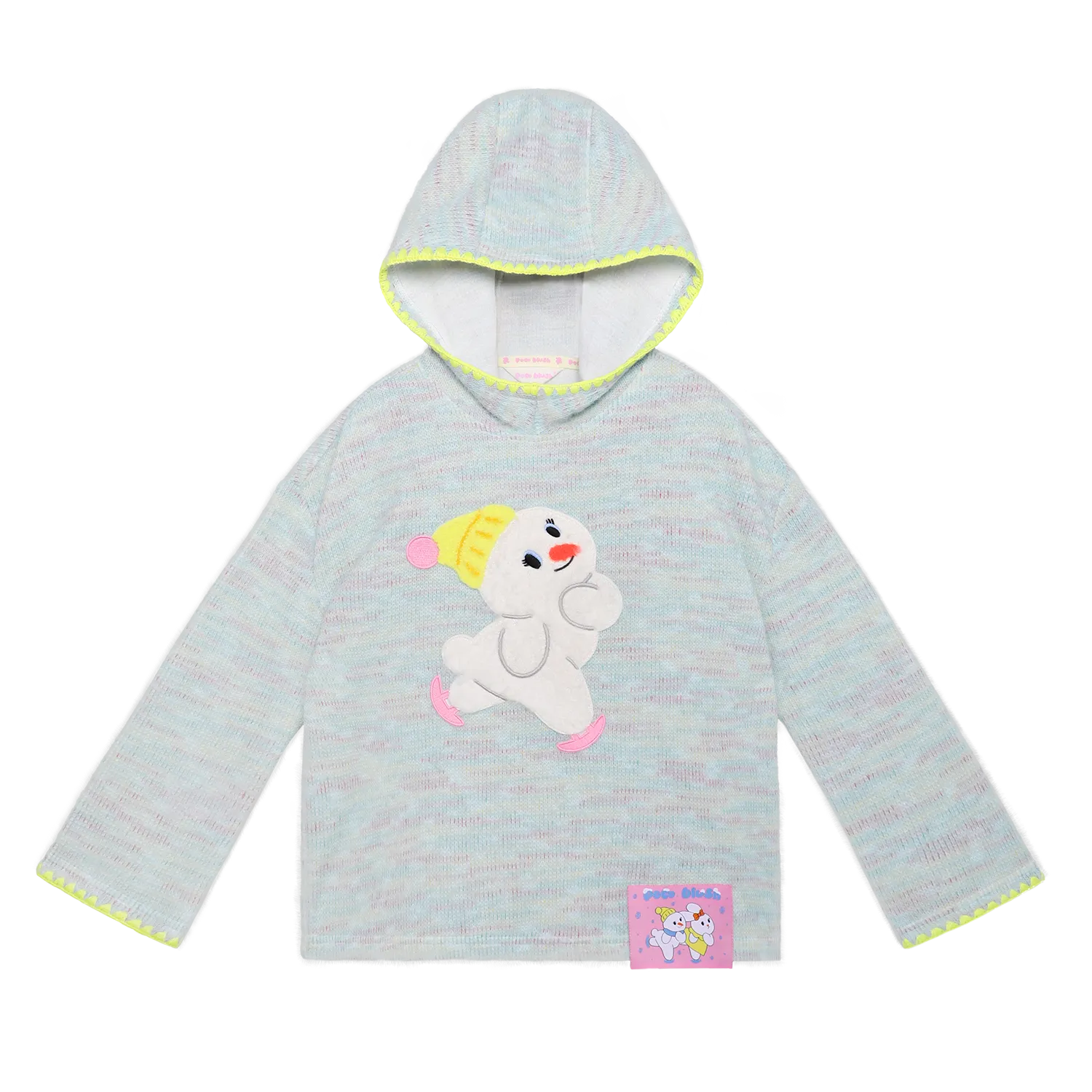 Poco Blush Ice Rink Snowman & Bunny Fuzzy Knit Hoodie Green