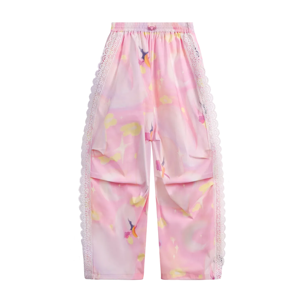 Poco Blush Swan Dream Parachute Pants with Lace Panels