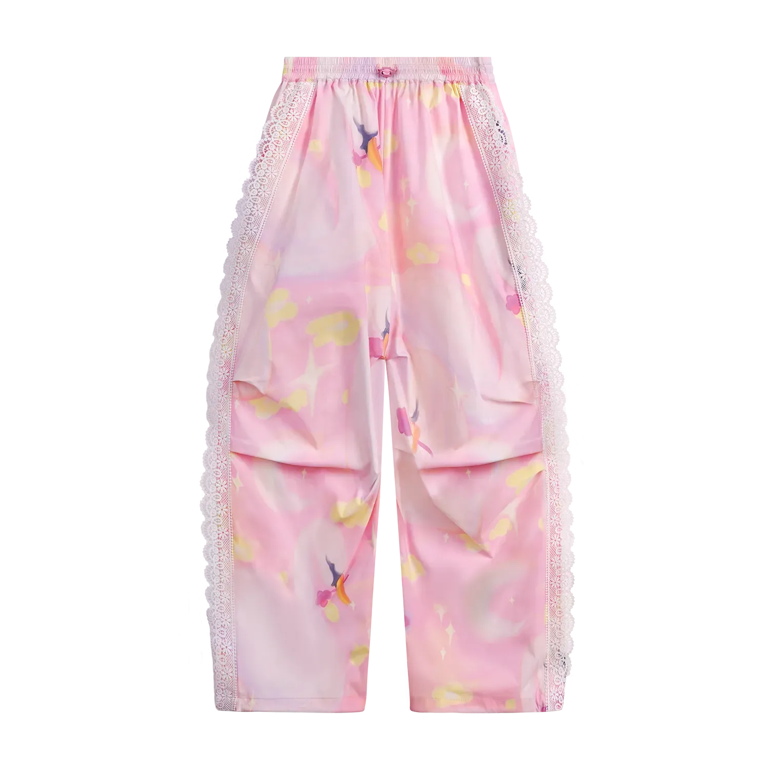 Poco Blush Swan Dream Parachute Pants with Lace Panels