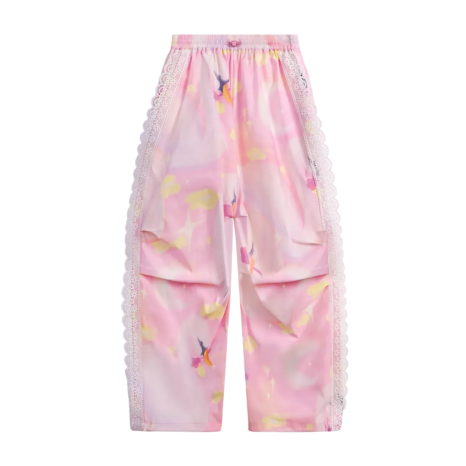 Poco Blush Swan Dream Parachute Pants with Lace Panels