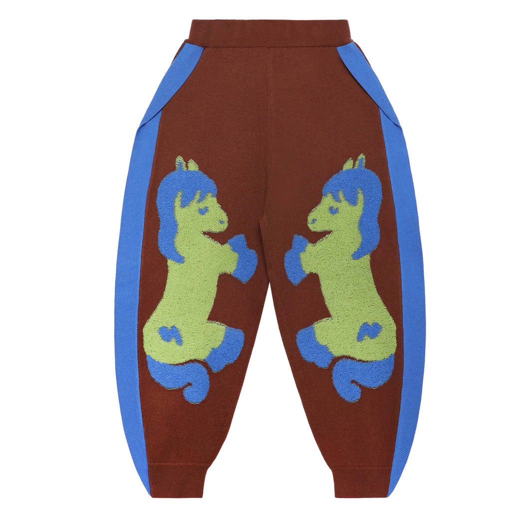 Poco Blush "The Year of Horse" Lunar New Year Knit Trousers with 3D Pony Brown
