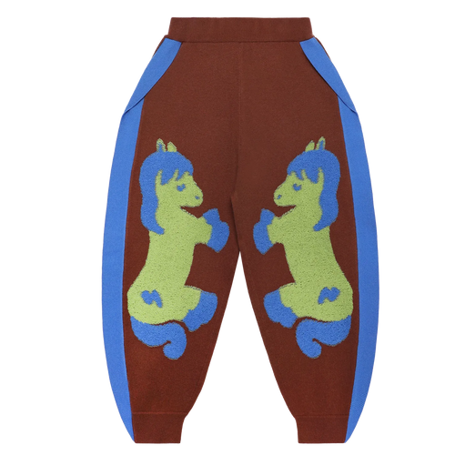 Poco Blush "The Year of Horse" Lunar New Year Knit Trousers with 3D Pony Brown