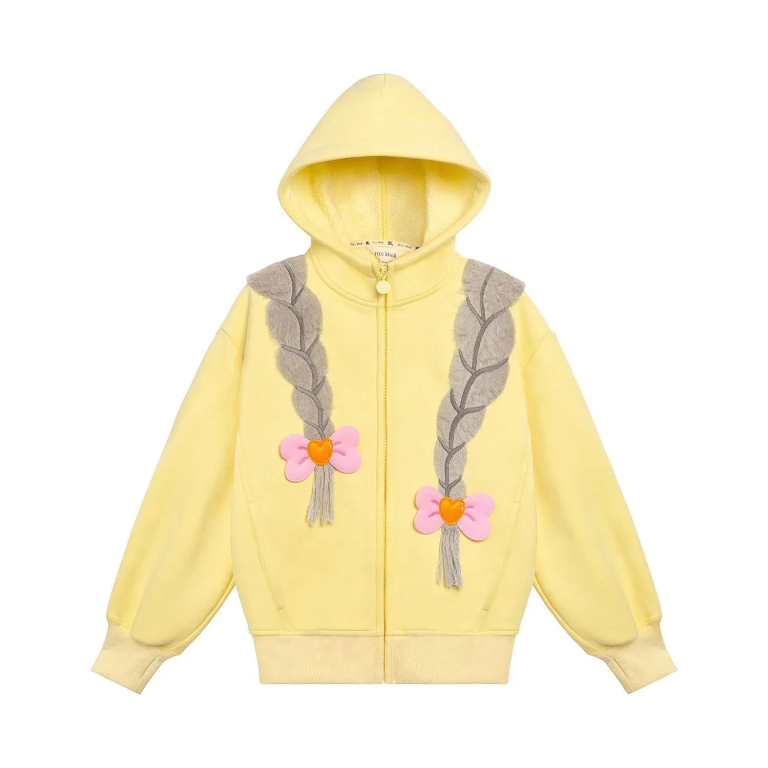 Poco Blush Bow Braid Fleece Zip Jacket Yellow