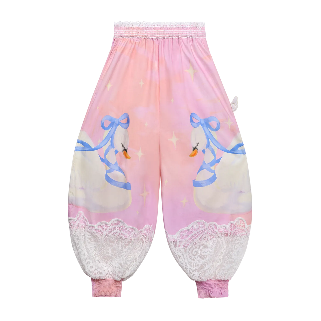Poco Blush Swan Print Breezy Anti-Mosquito Pants Pink