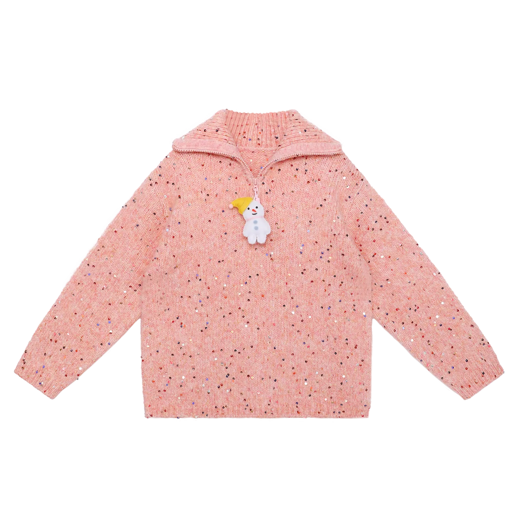 Poco Blush Sparkling Snowman Sequin Sweater