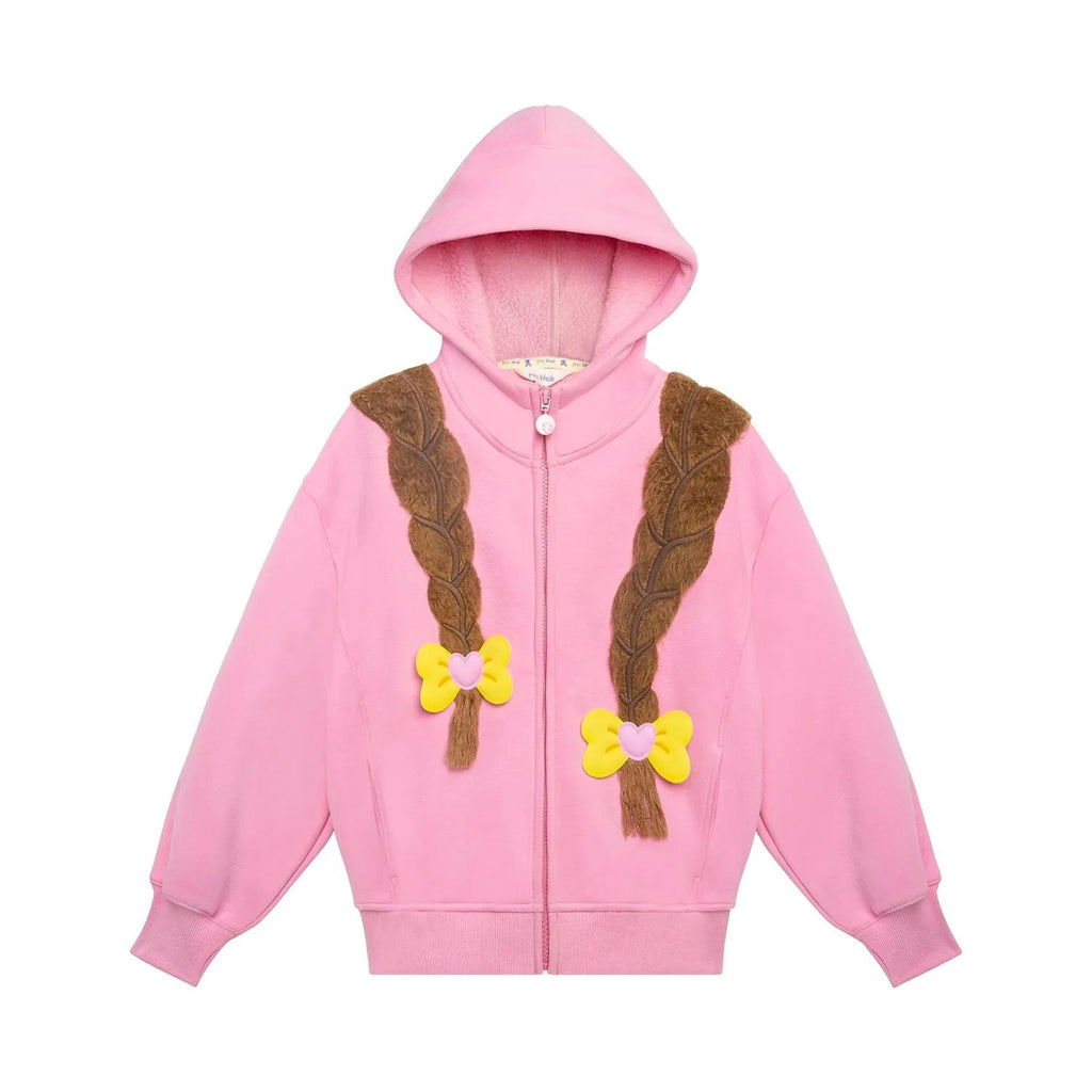 Poco Blush Bow Braid Fleece Zip Jacket Pink