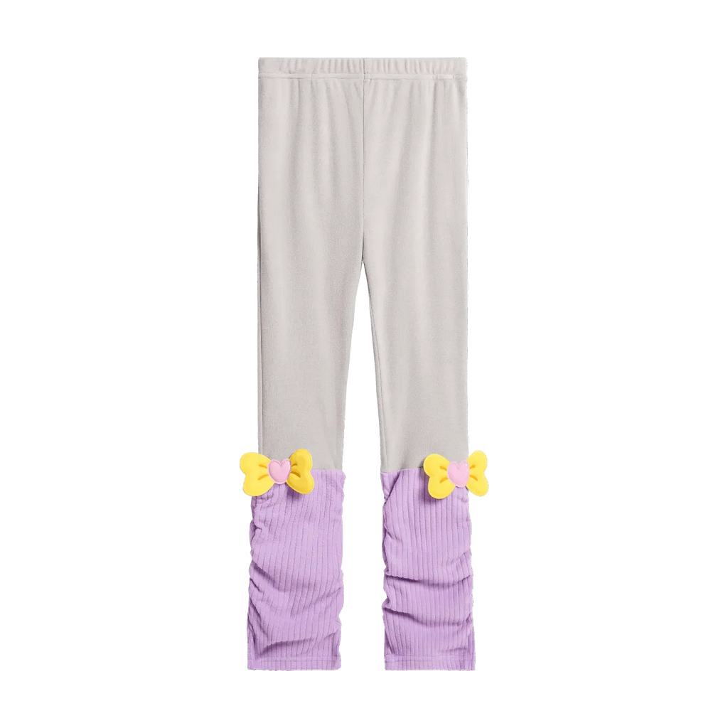 Poco Blush Bow-Cuff Fleece Leggings Purple