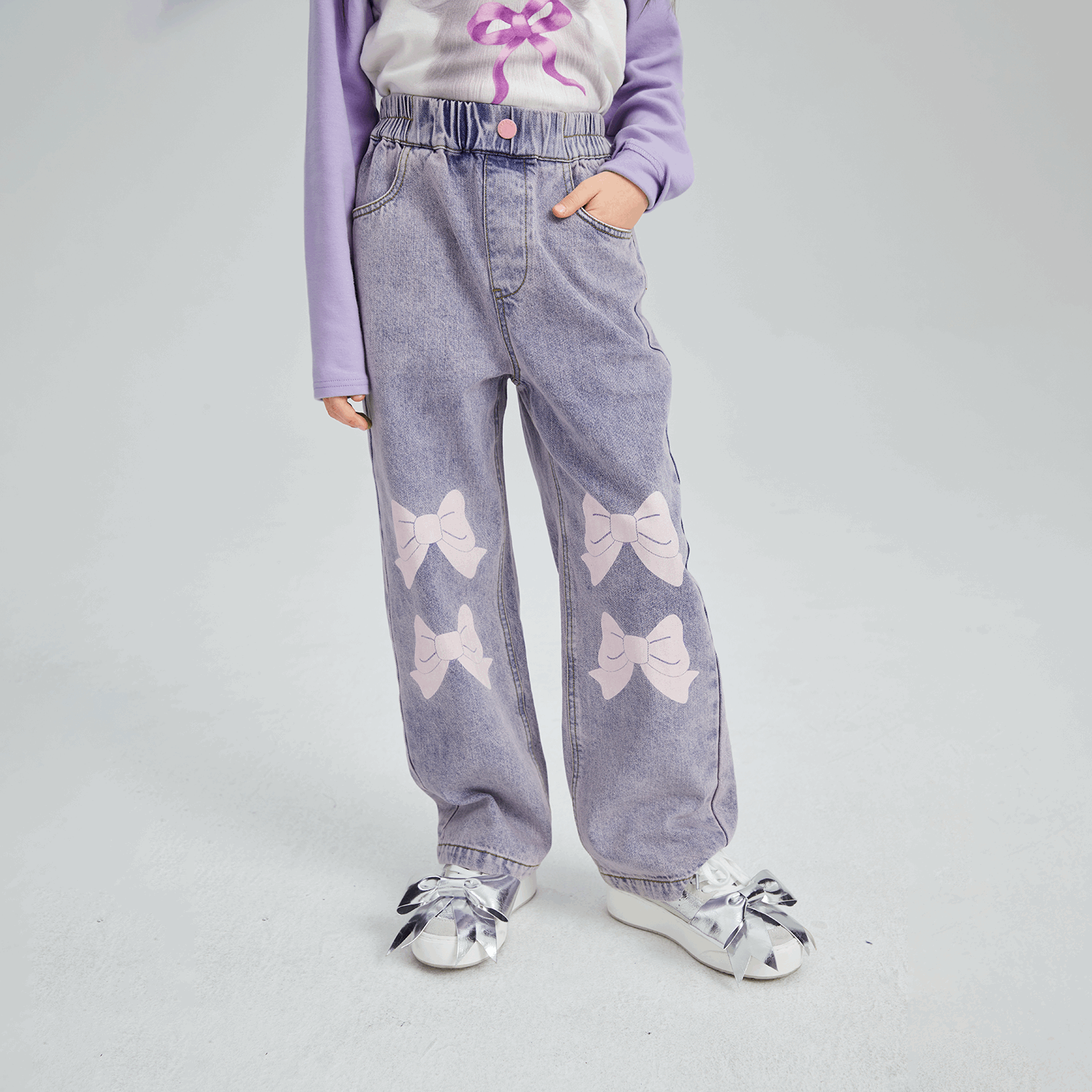 Poco Blush Butterfly Dream Fleece-Lined Stretch Denim Jeans
