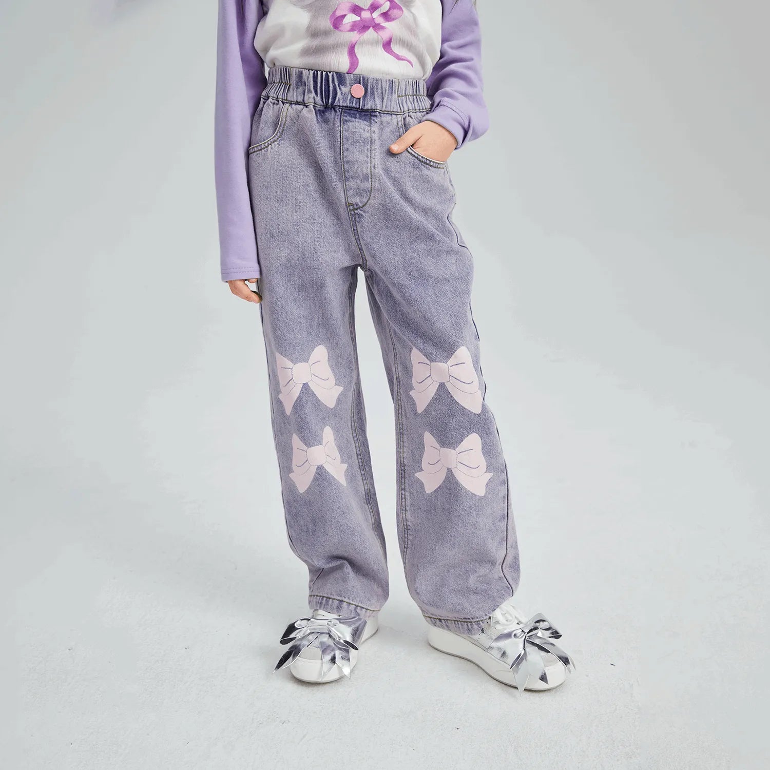 Poco Blush Butterfly Dream Fleece-Lined Stretch Denim Jeans