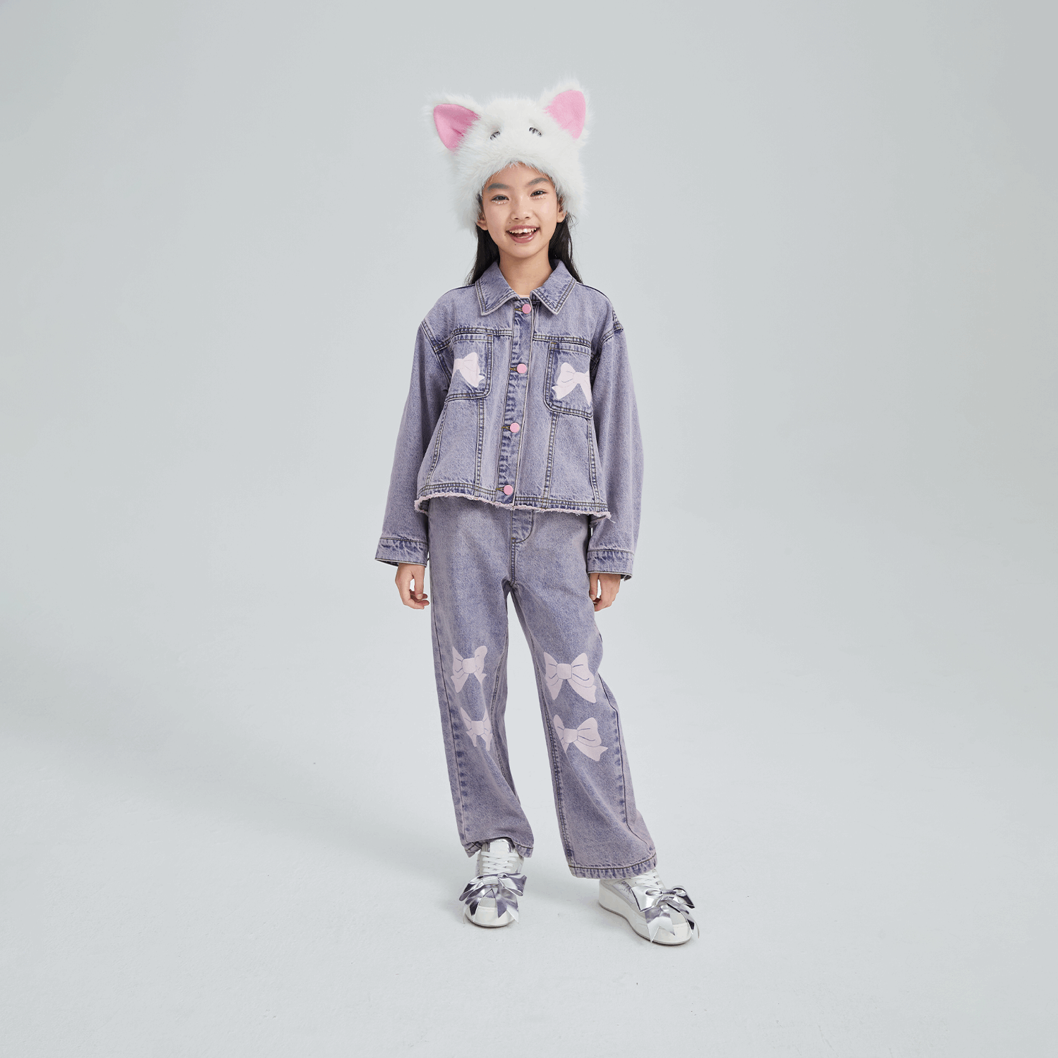 Poco Blush Butterfly Dream Fleece-Lined Stretch Denim Jeans