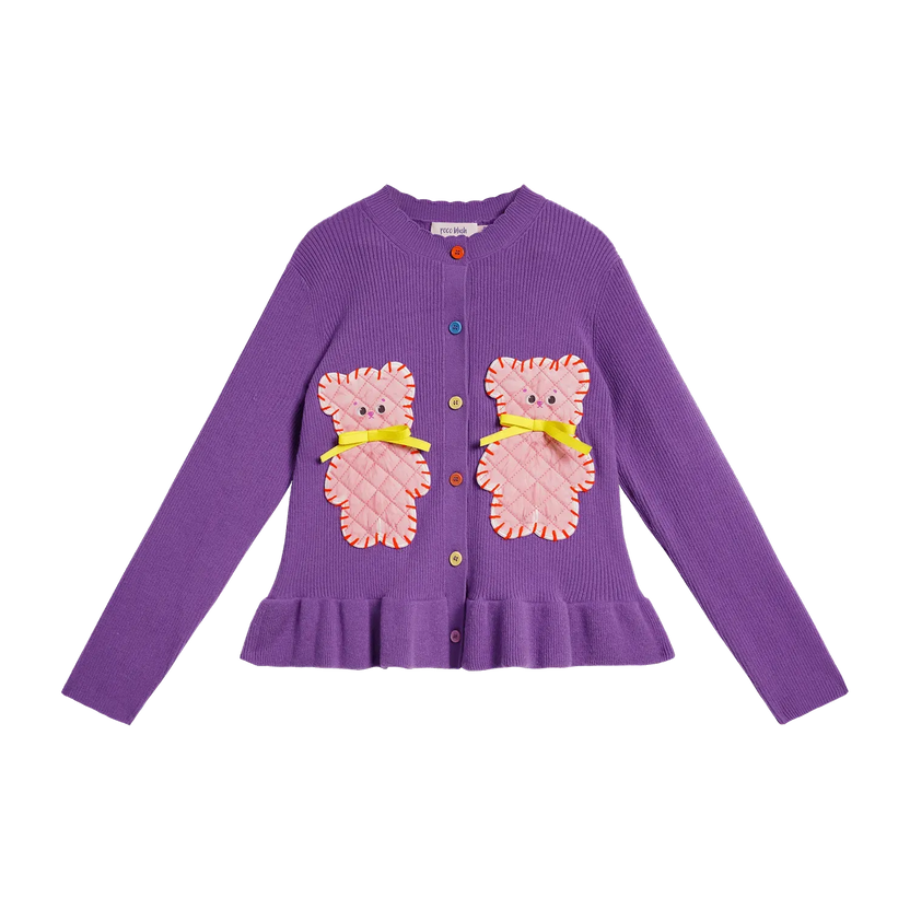 Raspberry Teddy Ruffle Cardigan by Poco Blush