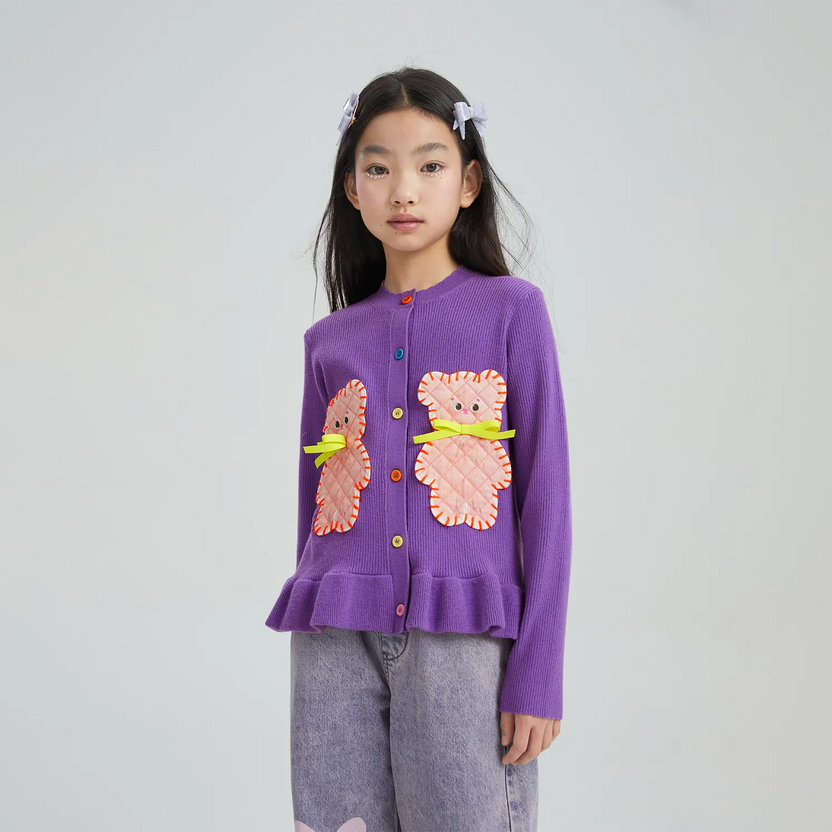 Raspberry Teddy Ruffle Cardigan by Poco Blush, image 2