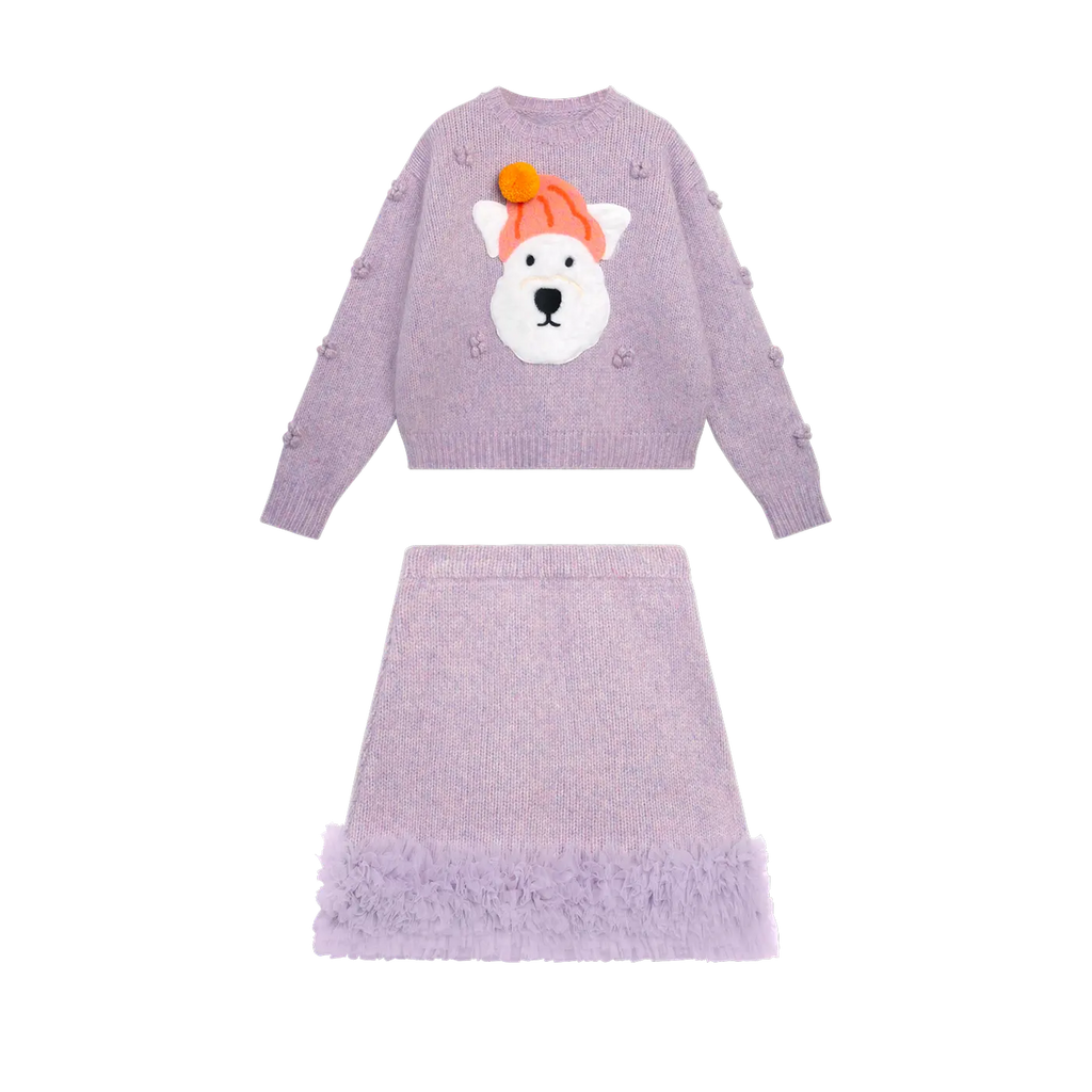 Poco Blush Puppy Knit Tulle Sweater Skirt Set