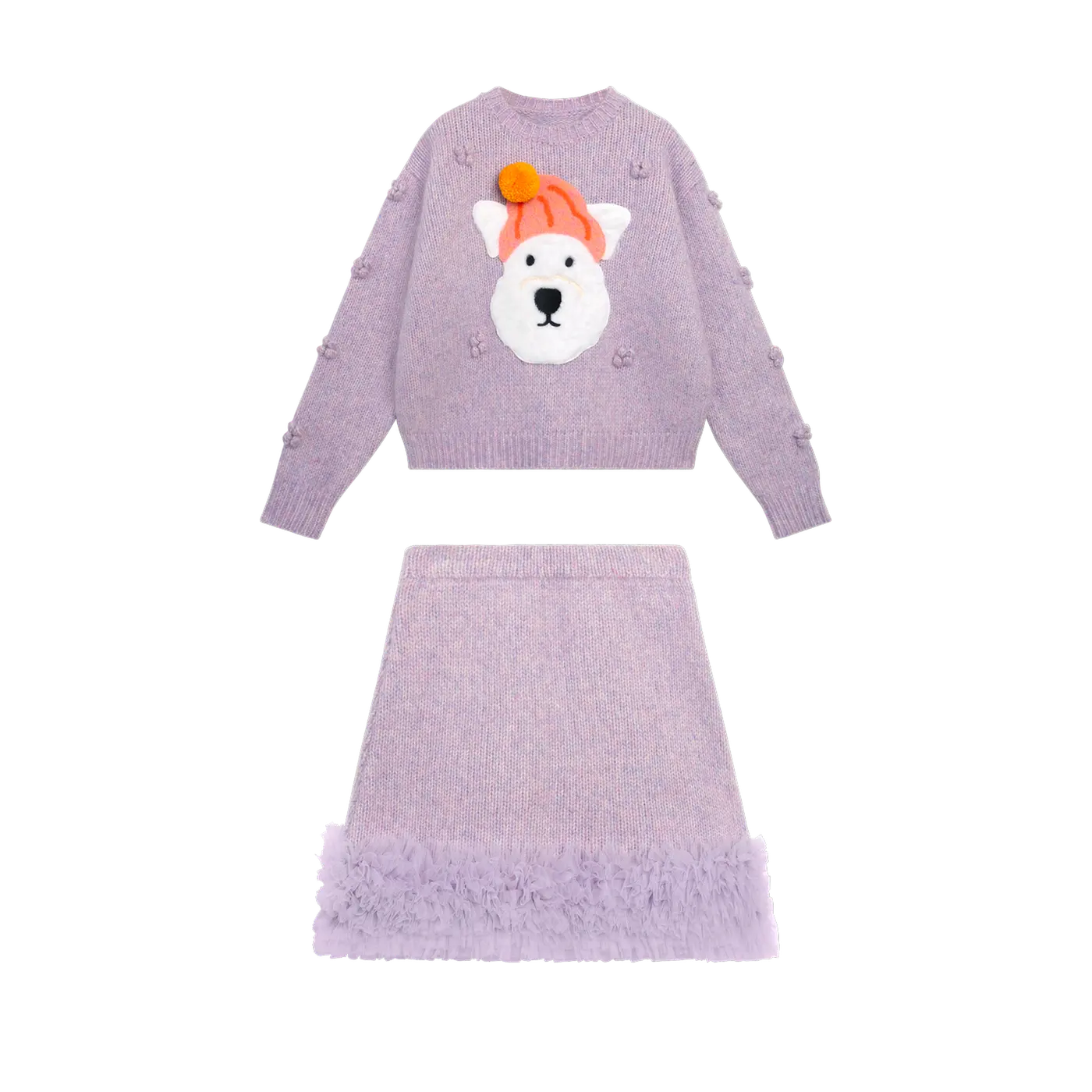 Poco Blush Puppy Knit Tulle Sweater Skirt Set