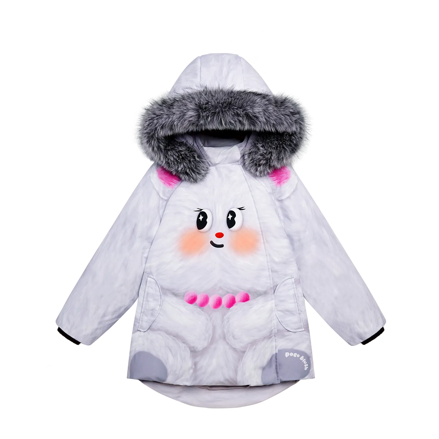 Poco Blush Printed Goose Down Jacket – Big Face Cat & Bow