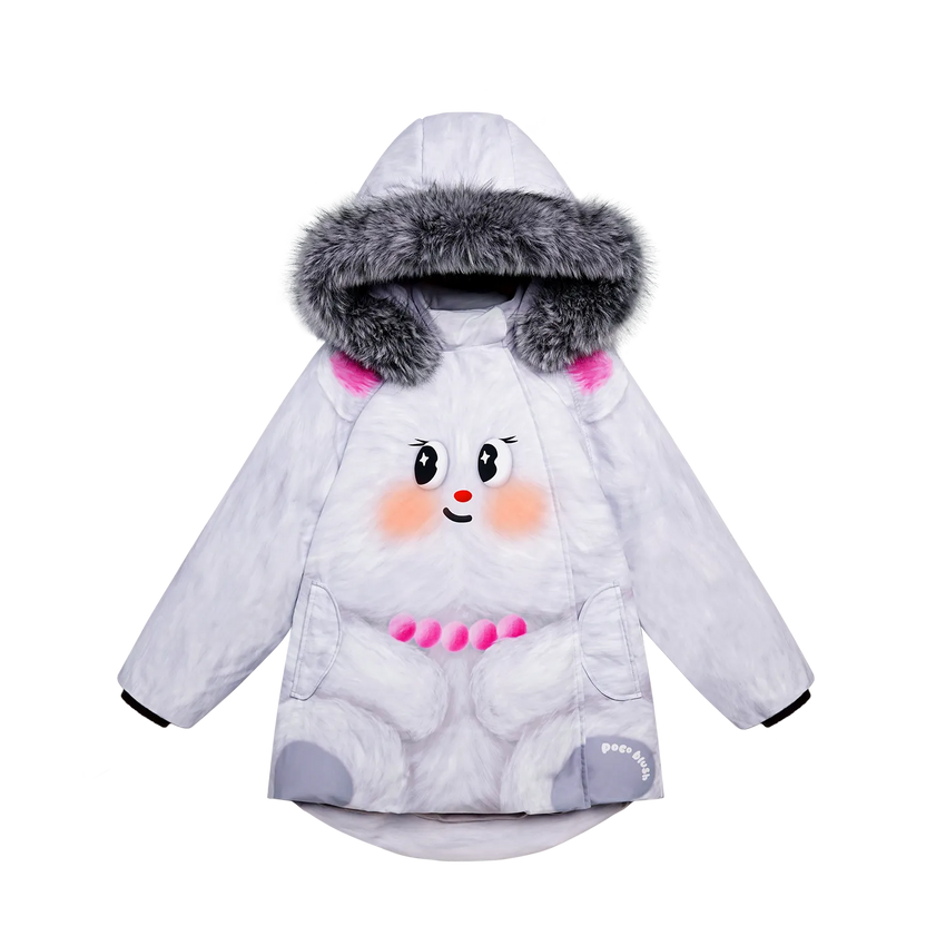 Printed Goose Down Jacket – Big Face Cat & Bow by Poco Blush
