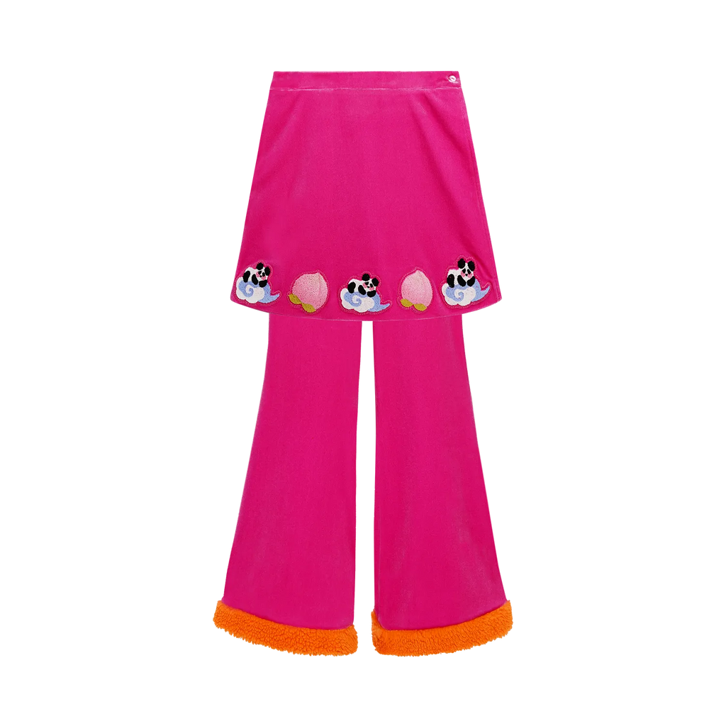 Poco Blush Panda and Peach Embroidered Wrap-Skirt Trousers