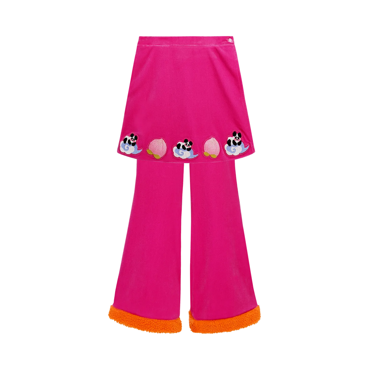 Poco Blush Panda and Peach Embroidered Wrap-Skirt Trousers
