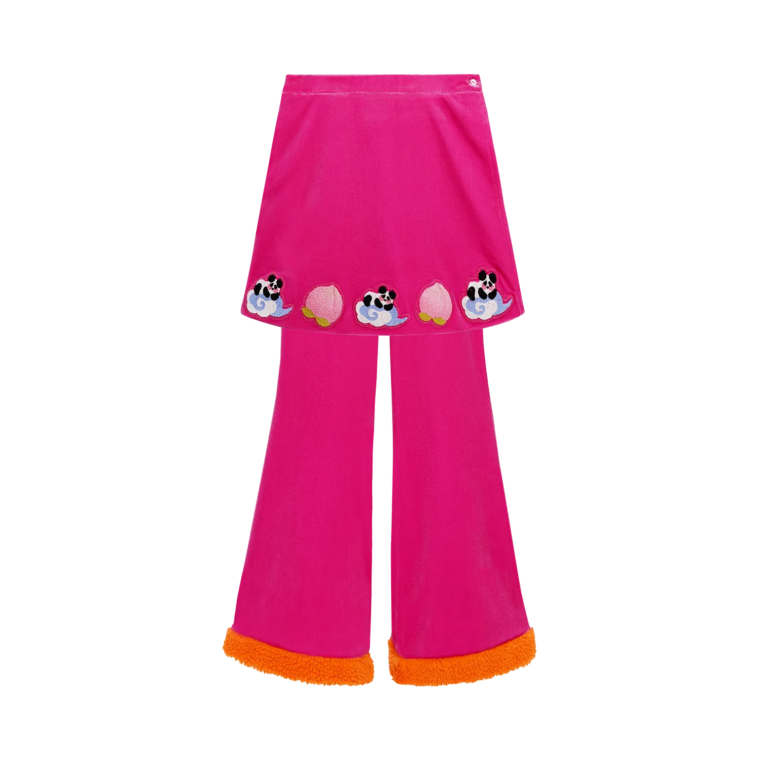 Poco Blush Panda and Peach Embroidered Wrap-Skirt Trousers