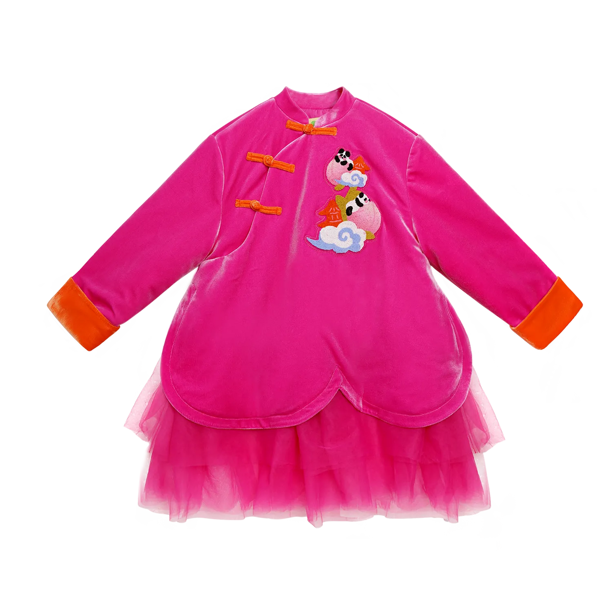 Poco Blush Peach Glow Chinese-Style Velvet Dress
