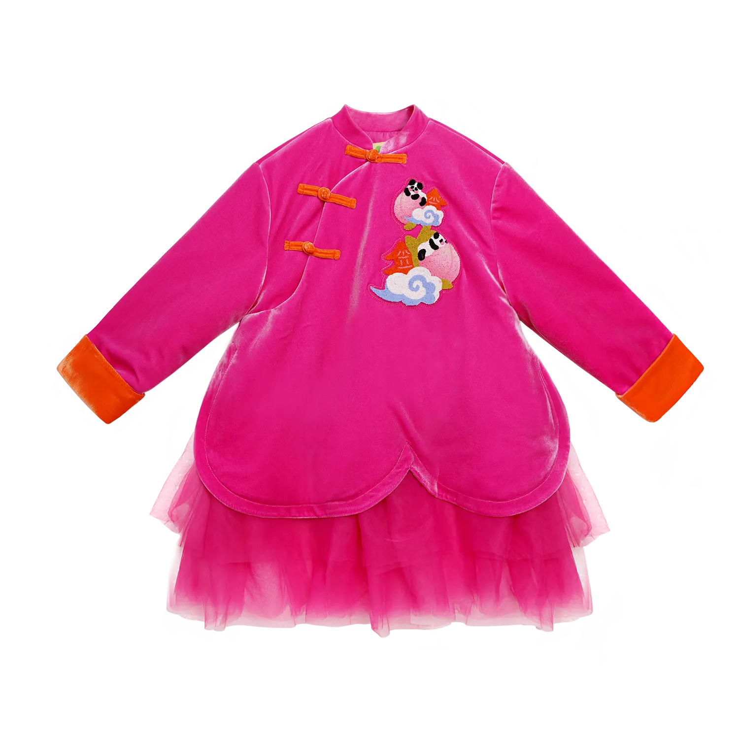 Poco Blush Peach Glow Chinese-Style Velvet Dress