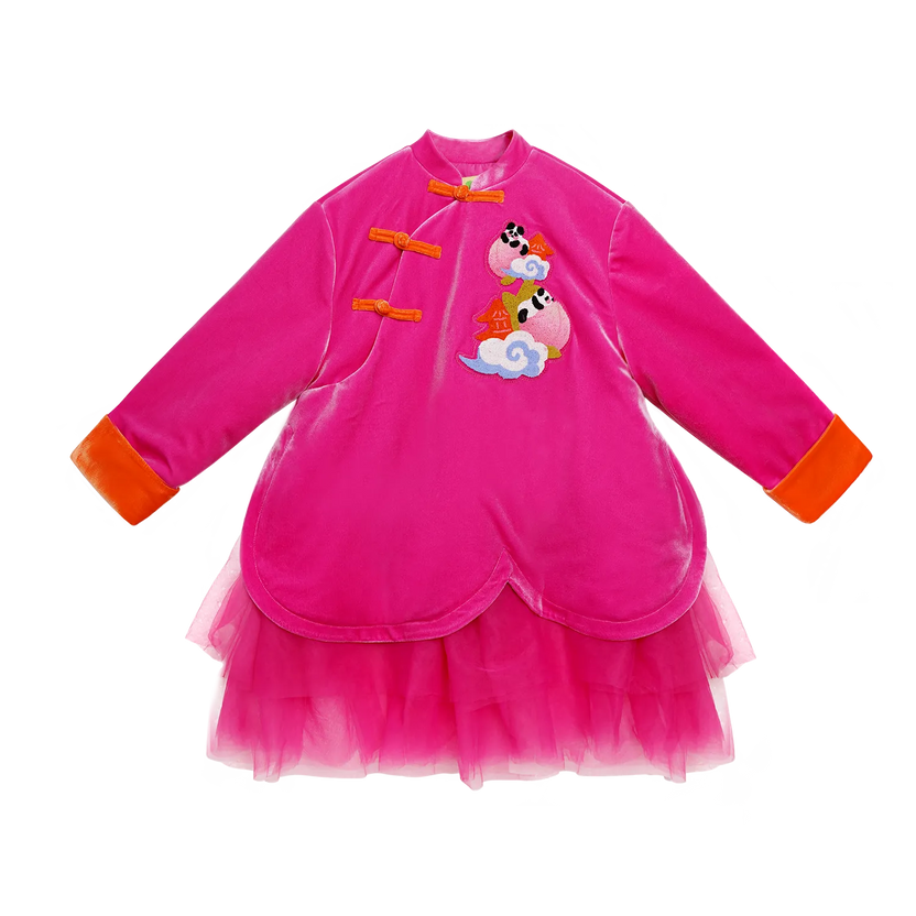 Peach Glow Chinese-Style Velvet Dress by Poco Blush