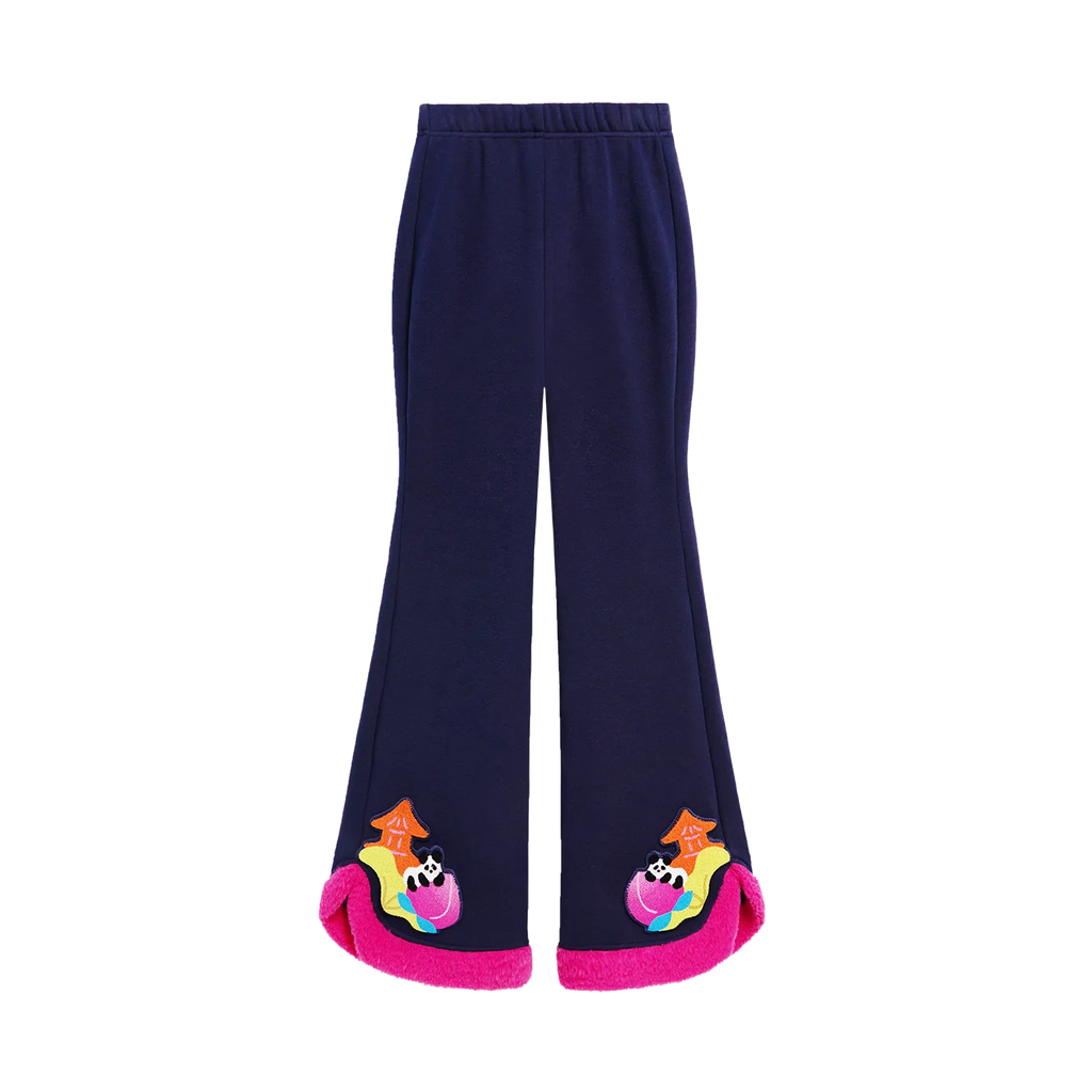 Poco Blush Star Peach Night Flared Warm-Fleece Pants Purple