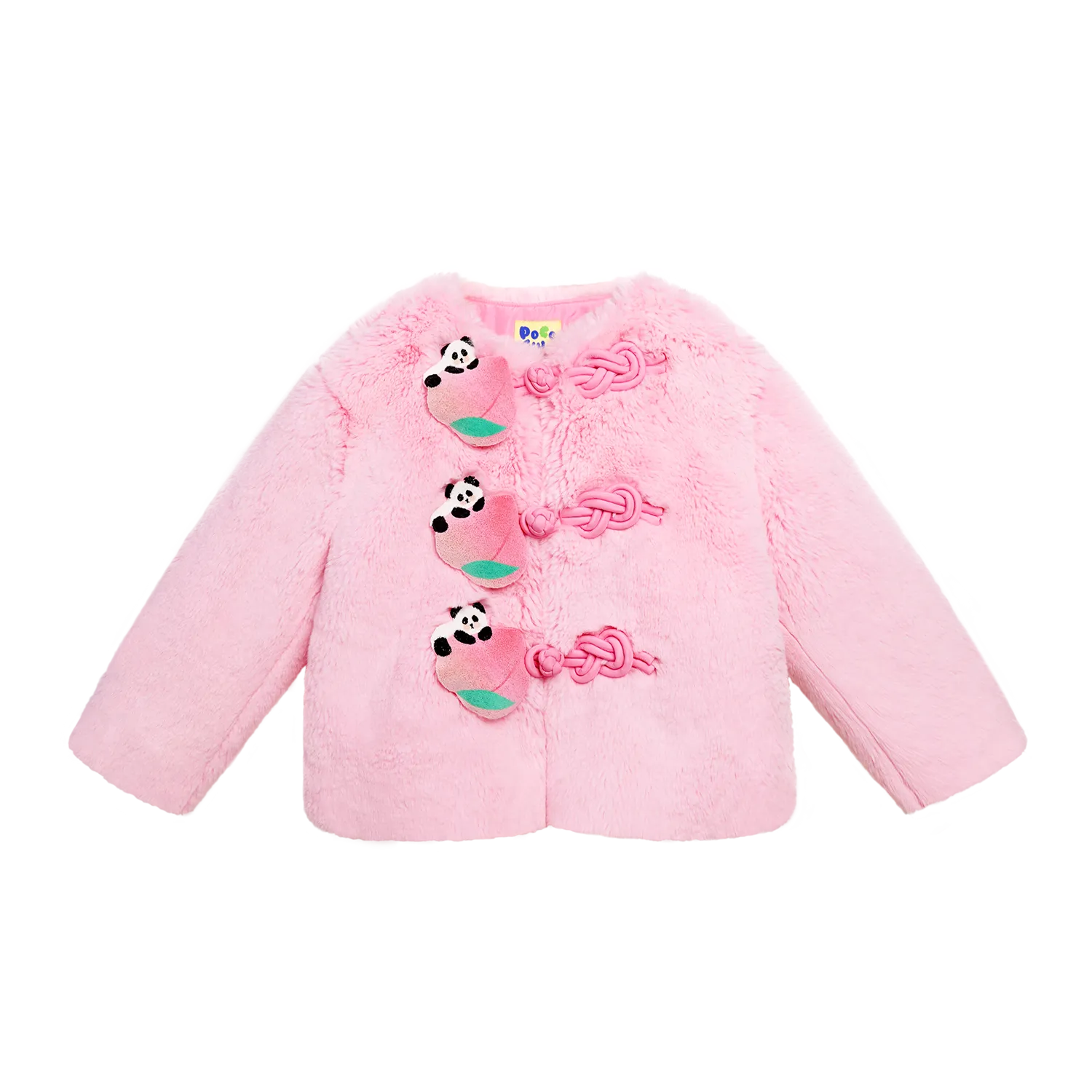 Poco Blush Faux-Fur Chinese-Style Jacket with Panda Frog Buttons
