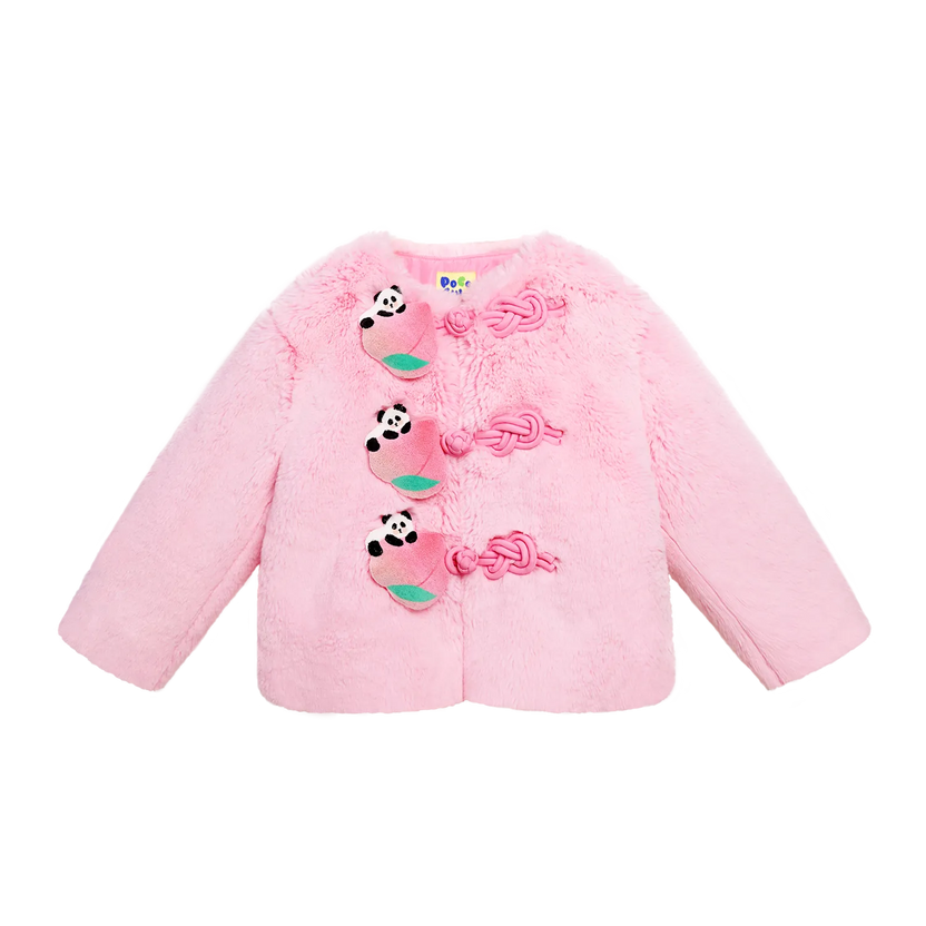 Faux-Fur Chinese-Style Jacket with Panda Frog Buttons by Poco Blush