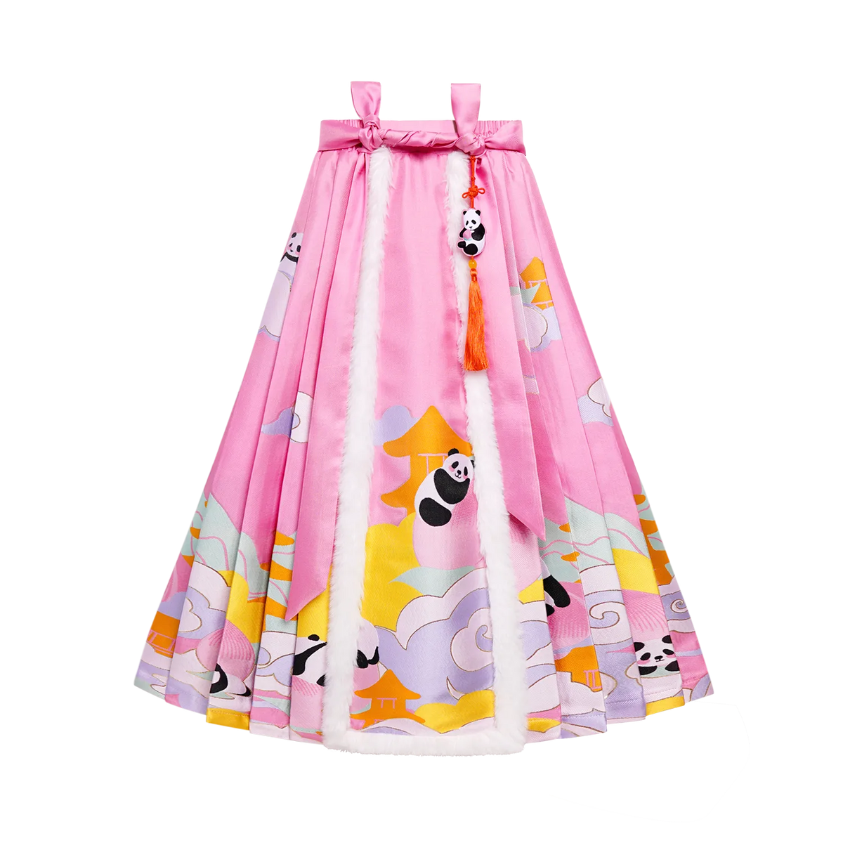 Poco Blush Chinese-Style Ma-Mian Skirt with Gold Embroidery