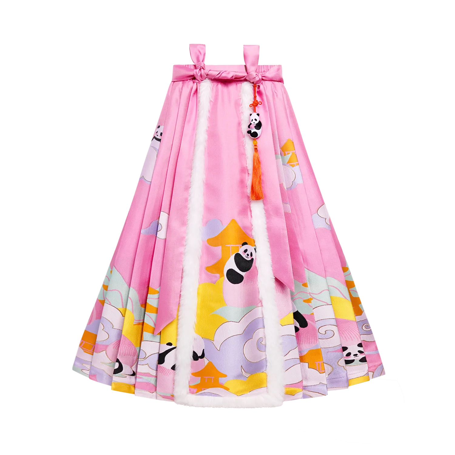 Poco Blush Chinese-Style Ma-Mian Skirt with Gold Embroidery