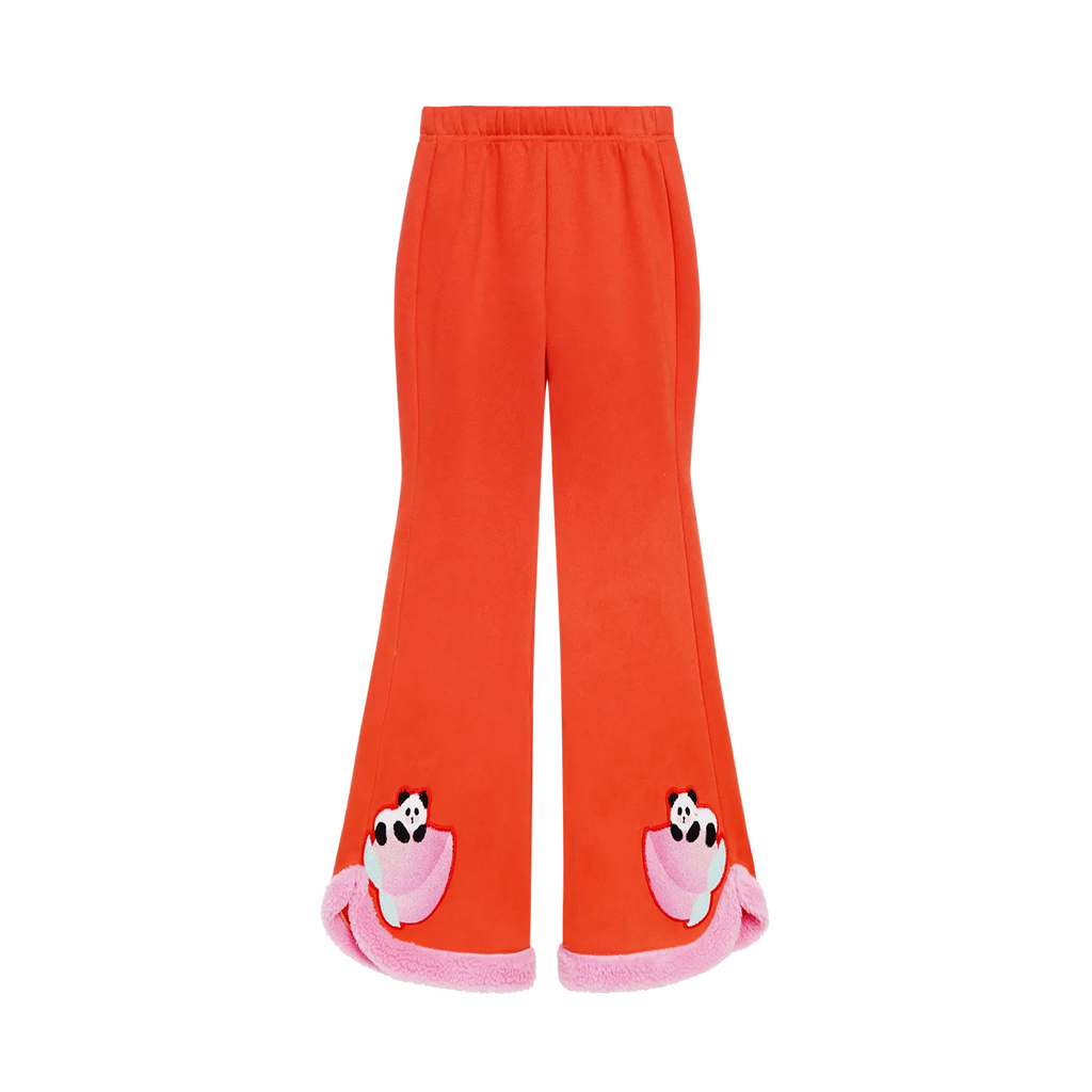 Poco Blush Girls Flared Warm-Fleece Pants – Peach Glow Red
