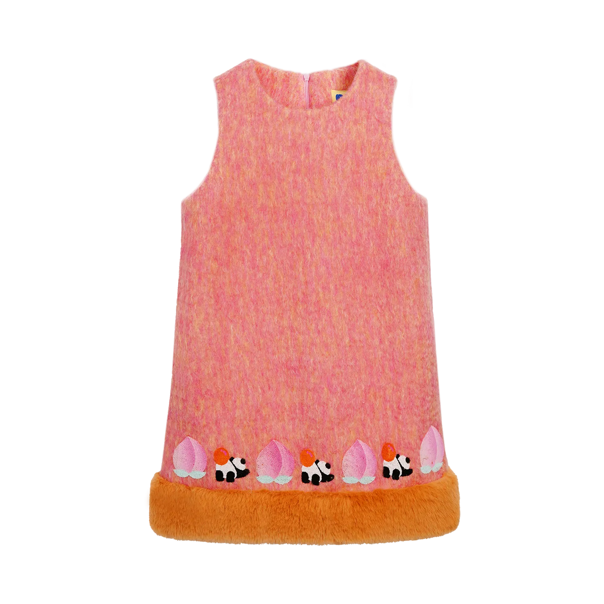 Poco Blush Panda and Peach Embroidered Wool-Blend Dress