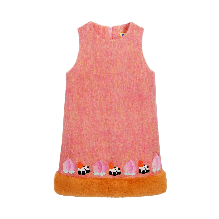 Panda and Peach Embroidered Wool-Blend Dress by Poco Blush