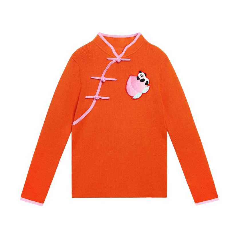 Panda & Peach Chinese-Style Knit Sweater by Poco Blush
