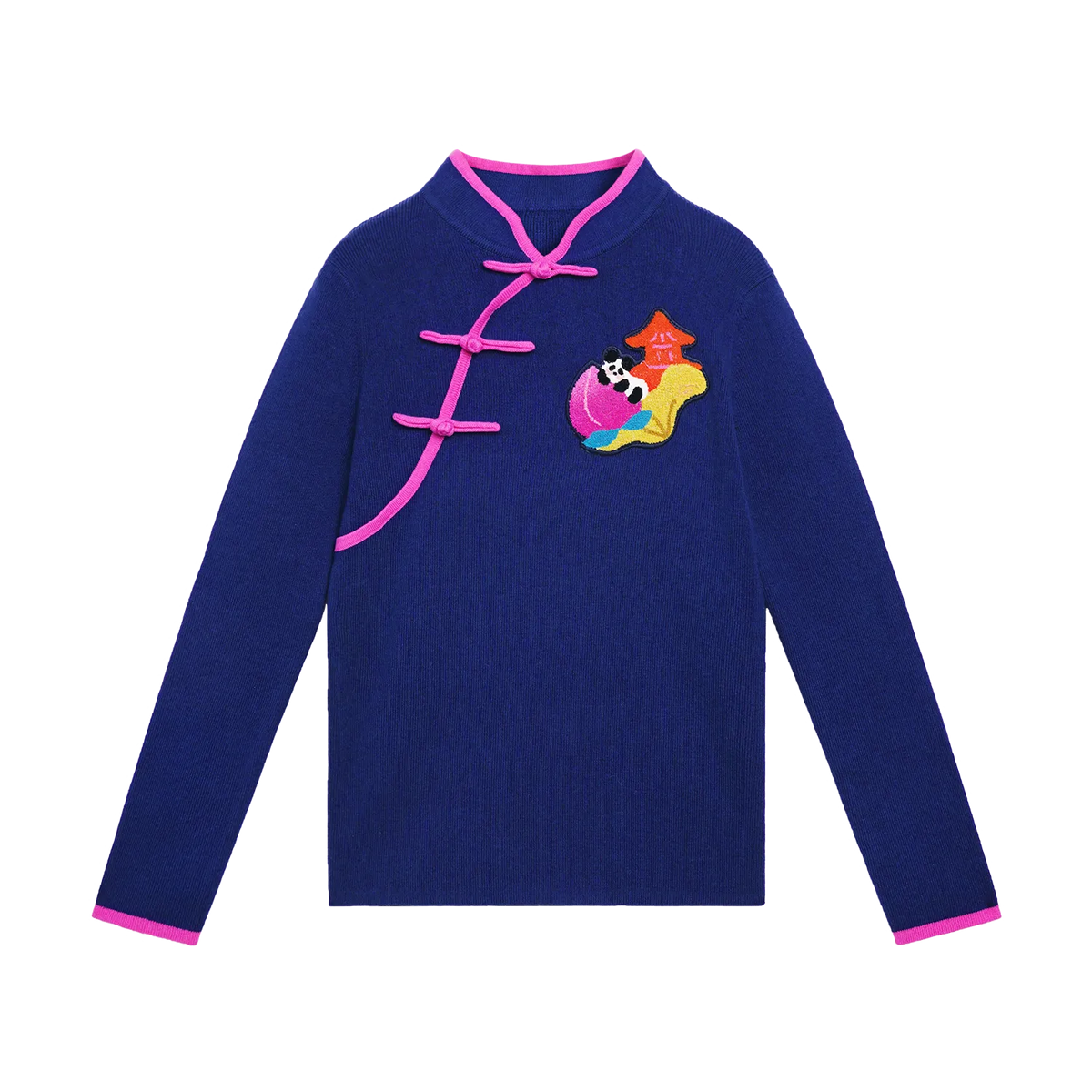 Poco Blush Peach Blessing Night Chinese-Style Knit Sweater Blue