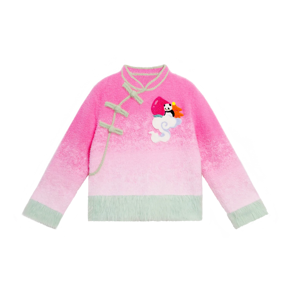 Peach Blush Ombre Faux-Mink Knit Sweater by Poco Blush