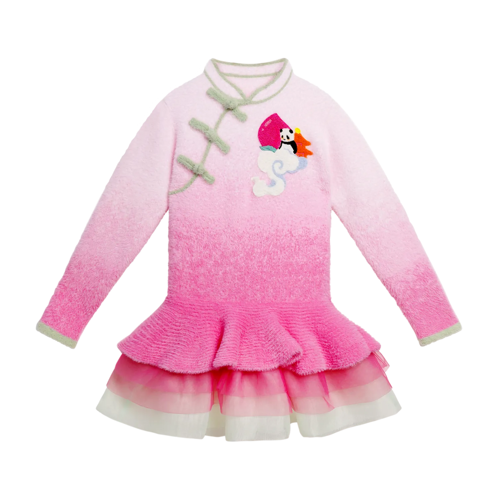 Poco Blush Peach Blush Ombre Faux-Mink Knit Dress