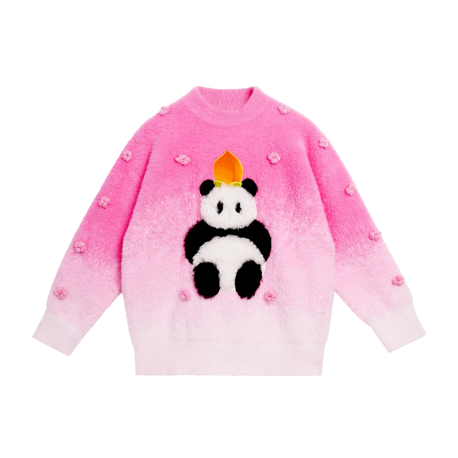 Poco Blush Panda & Peach Ombre Knit Sweater with Embroidered