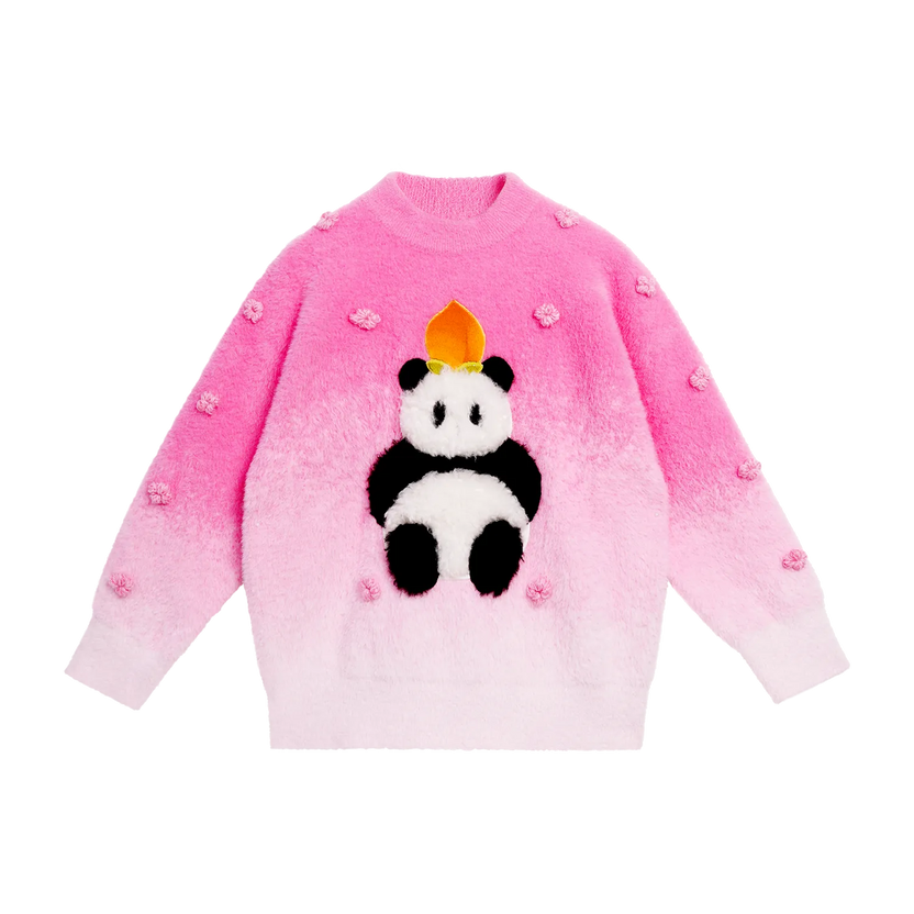 Panda & Peach Ombre Knit Sweater with Embroidered by Poco Blush