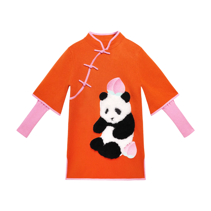 Peach Celebration Chinese-Style Knit Dress by Poco Blush