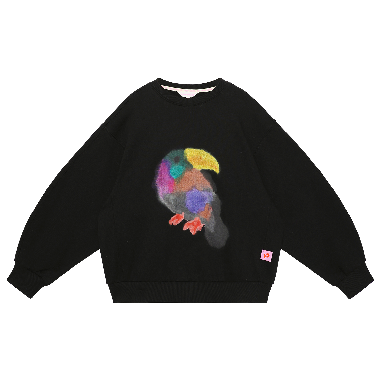 Ink-Wash Animals Sweatshirt in Black — flat lay