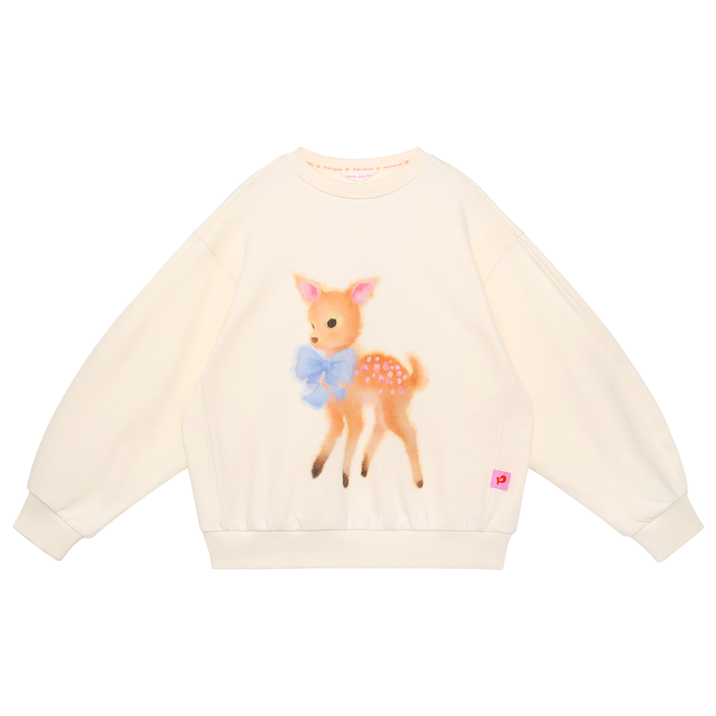 Ink-Wash Animals Sweatshirt in Cream Yellow — flat lay
